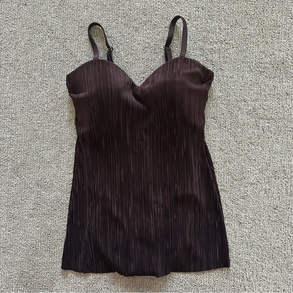 Magicsuit Pleated Overlay One Piece Swimsuit‎ Brown Size 12 Tummy Control